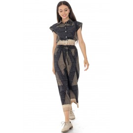Wide leg trousers Aimelia Tr450, in Black/ Beige ,with a drawstring waist.