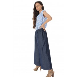 Wide legged trousers Aimelia TR505 in Denim with pockets.
