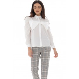 Bow front cotton shirt, White - Aimelia