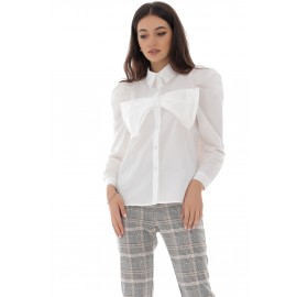 Bow front cotton shirt, White - Aimelia