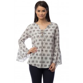 Printed Blouse Gray Kittens - BR1404